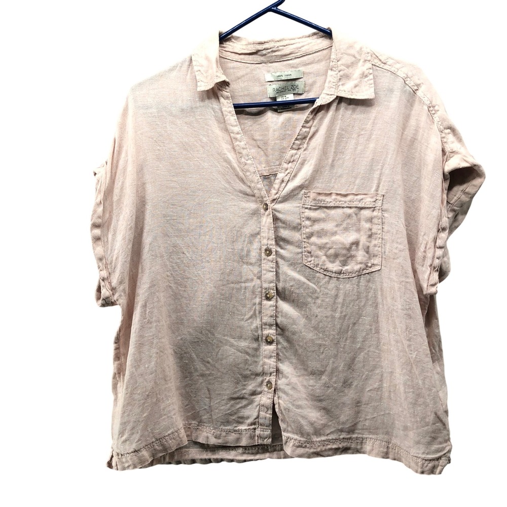 Rachel Zoe Blush Pink Button-Down Linen Shirt